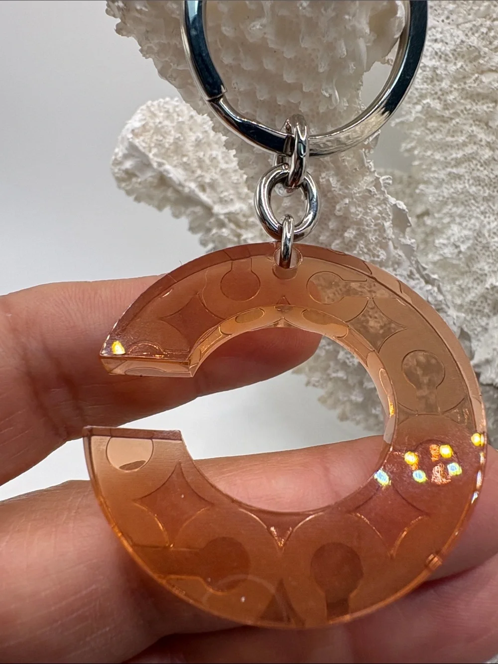 Coach Peach Acrylic 'C' Key & Card Holder Charm